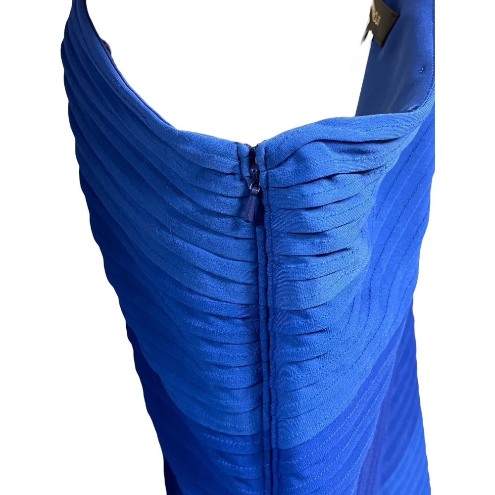 Tadashi Shoji One Shoulder Dress M Blue Pleated Sheath Cocktail Wedding Guest - Picture 3 of 10